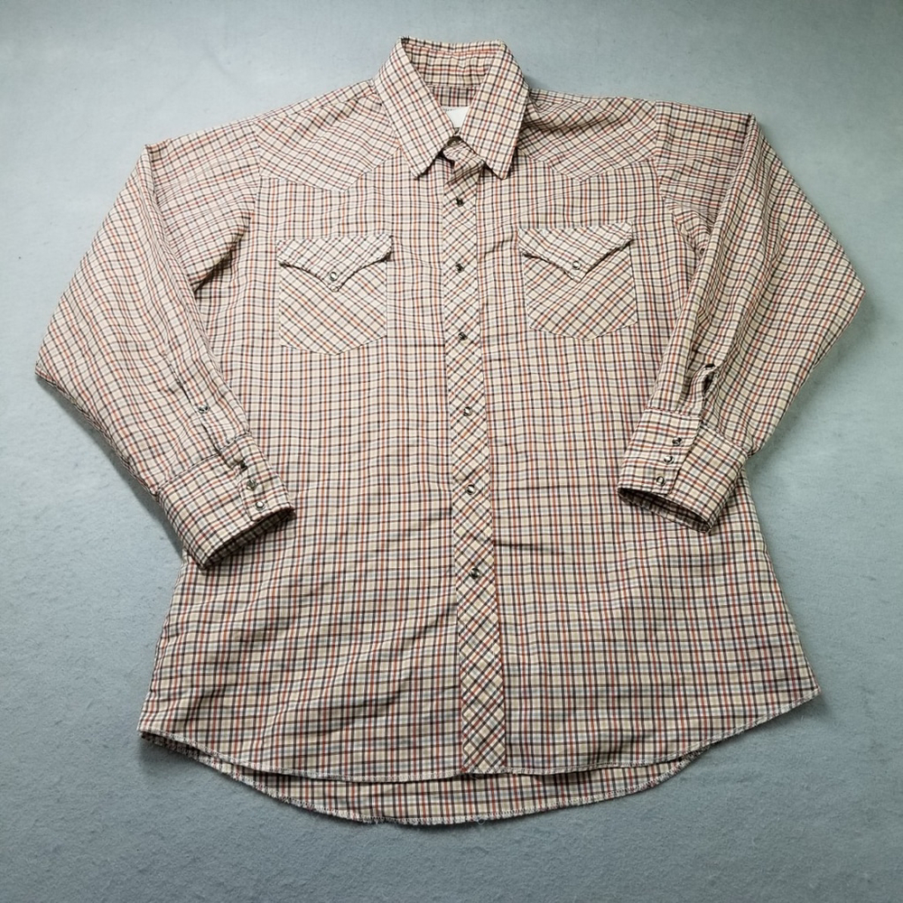 Vintage Stockman by PMC Snap Button Western Shirt Men Size L 16 Plaid Cowboy 70s